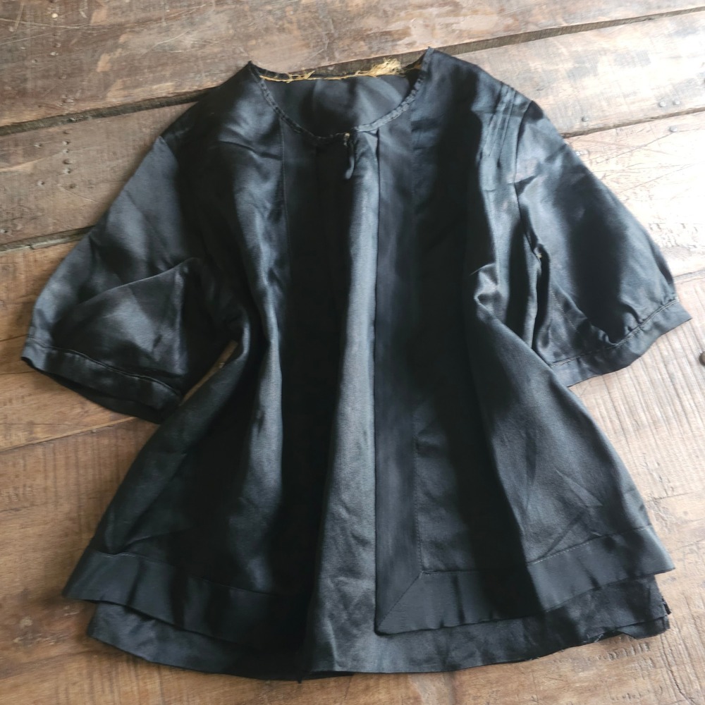 Vintage 1920s Black Blouse Short Sleeve Antique Flapper Top Art Deco 20s Shirt